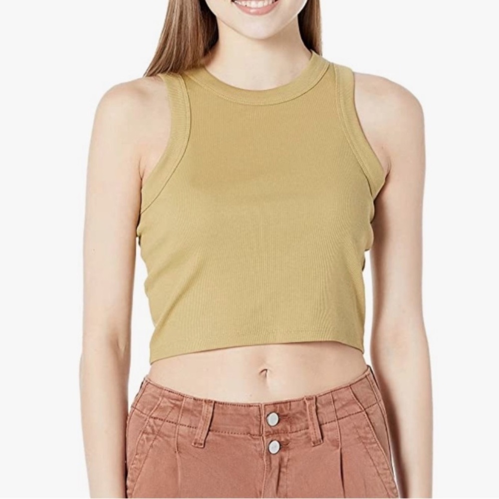 Madewell Supima Yellow Green Rib Crop Tank XS